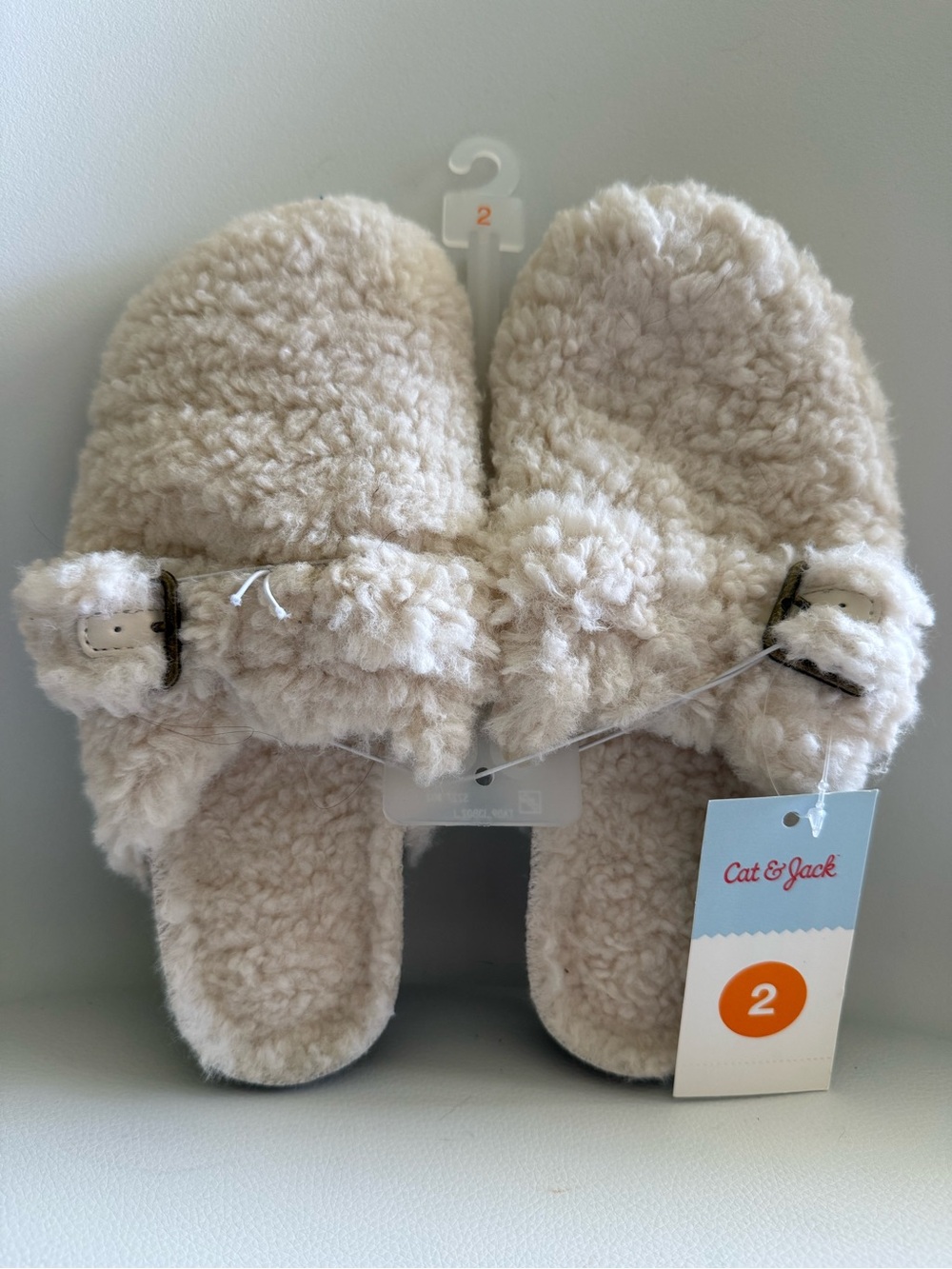 ☀️🌊 Target Cat & Jack Cream Teddy Faux-Sherpa Slide Mules for Kids